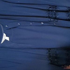 Long blue 2 sleeveless dress with jacket